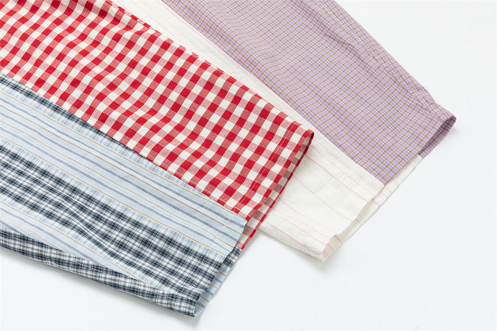 Patchwork Plaid Wide-Leg Pants – Men's Colorblock Deconstructed Trousers