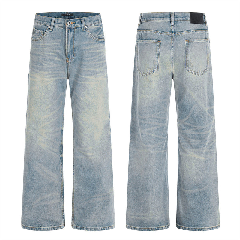 Wide-Leg Straight Jeans – American Vintage Washed Denim