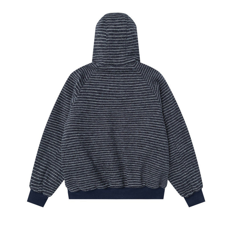 Sudadera con capucha y cremallera de rayas con orejas de conejo — Cárdigan reversible de doble cara