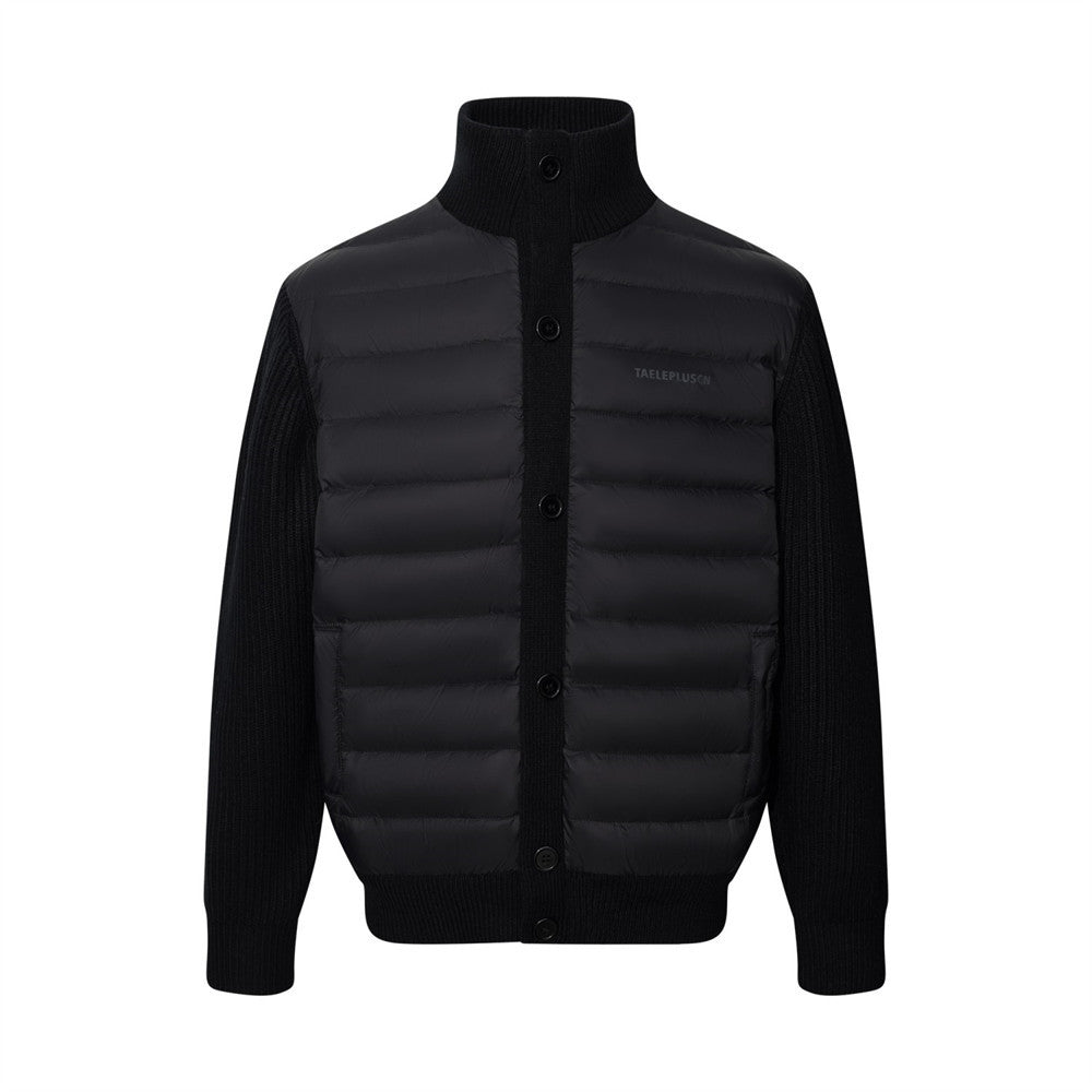 Men's Quilted Puffer Jacket with Ribbed Knit Sleeves & High Neck