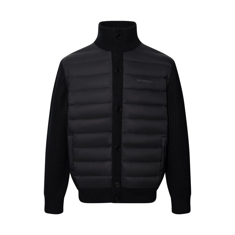 Men's Quilted Puffer Jacket with Ribbed Knit Sleeves & High Neck