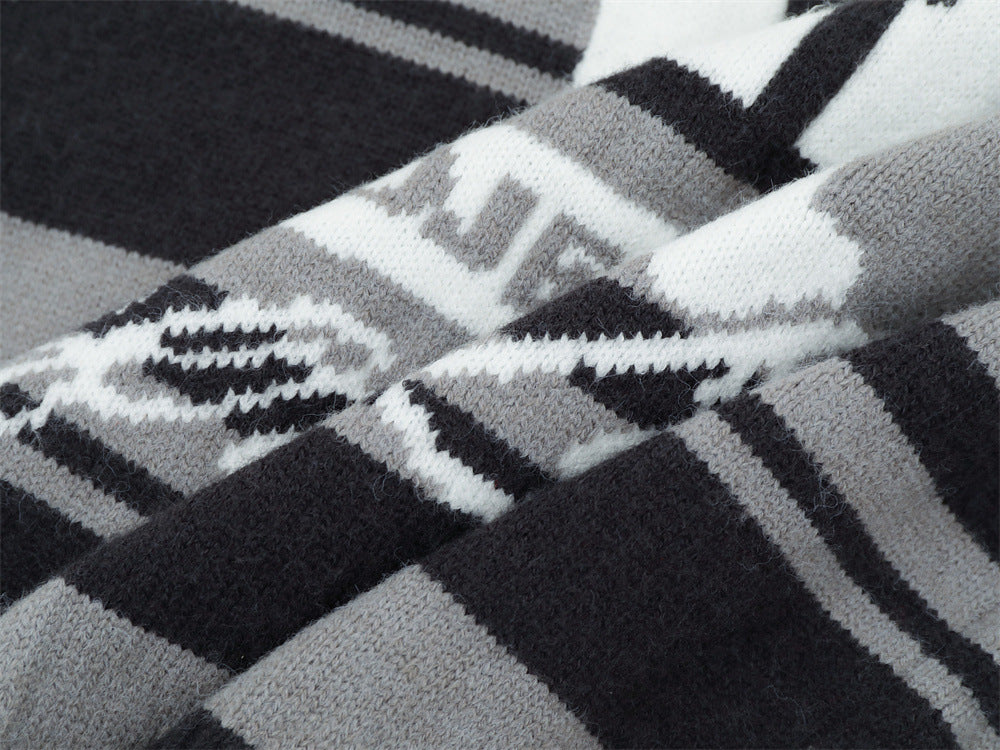 Gestreifter Jacquard-Strickpullover – Gather 16 SavageBase-Print, Relaxed Rundhalsausschnitt