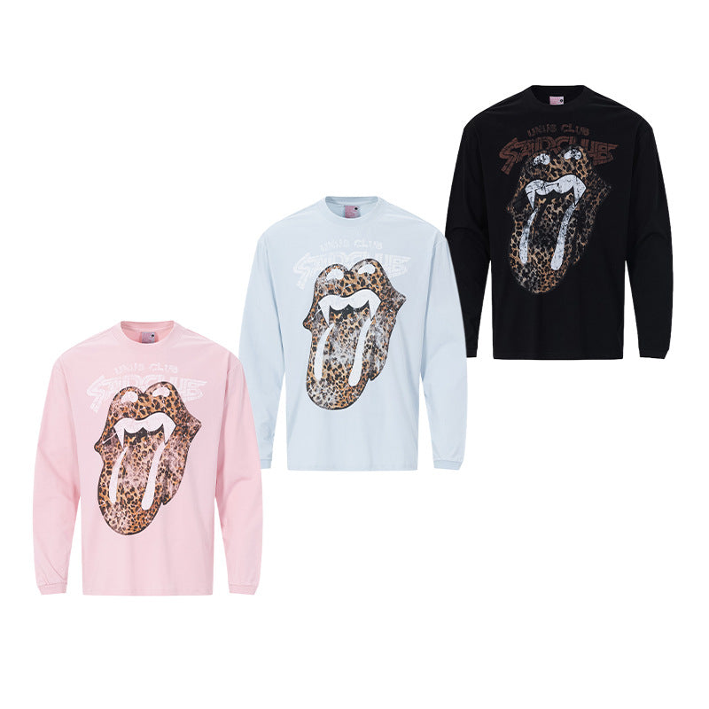 レオパード柄リップロゴ 長袖グラフィックTシャツ