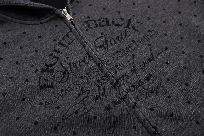 Punktierter Zip-Hoodie mit Street-Grafikprint und seitlichen Streifendetails