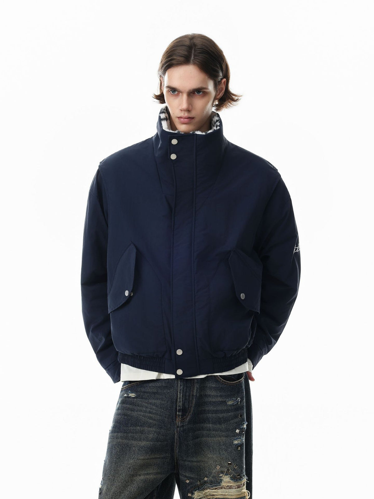 Reversible Dalmatian Faux Fur Bomber Jacket – Two-Way Wear Padded Coat