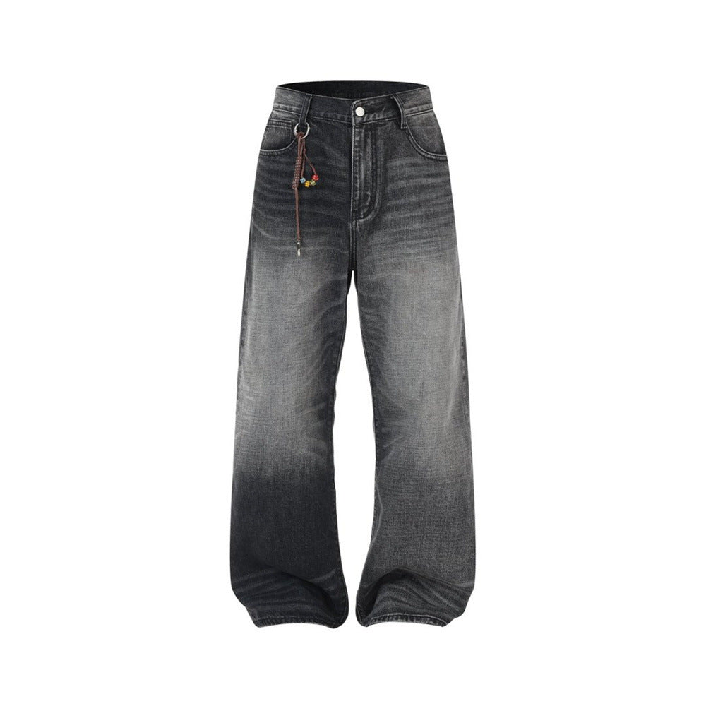 Wide-Leg Baggy Jeans – Washed Black Grey Vintage Straight-Cut Denim