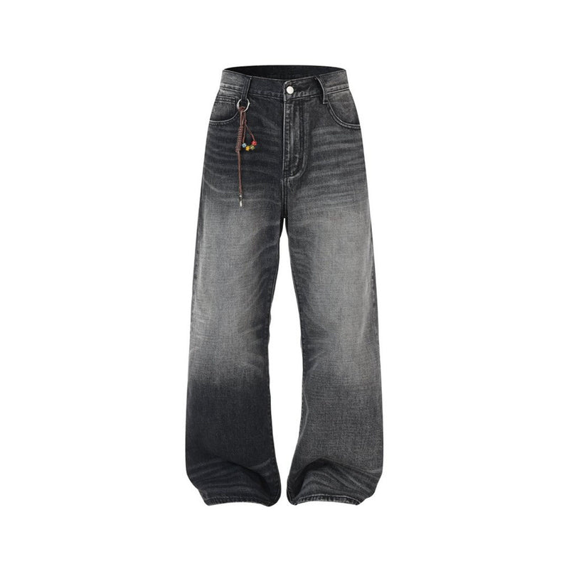 Wide-Leg Baggy Jeans – Washed Black Grey Vintage Straight-Cut Denim