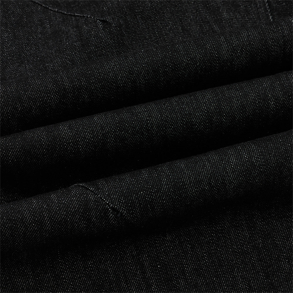 Jean homme à jambes larges – Ceinture bicolore color block et fermeture boutonnée