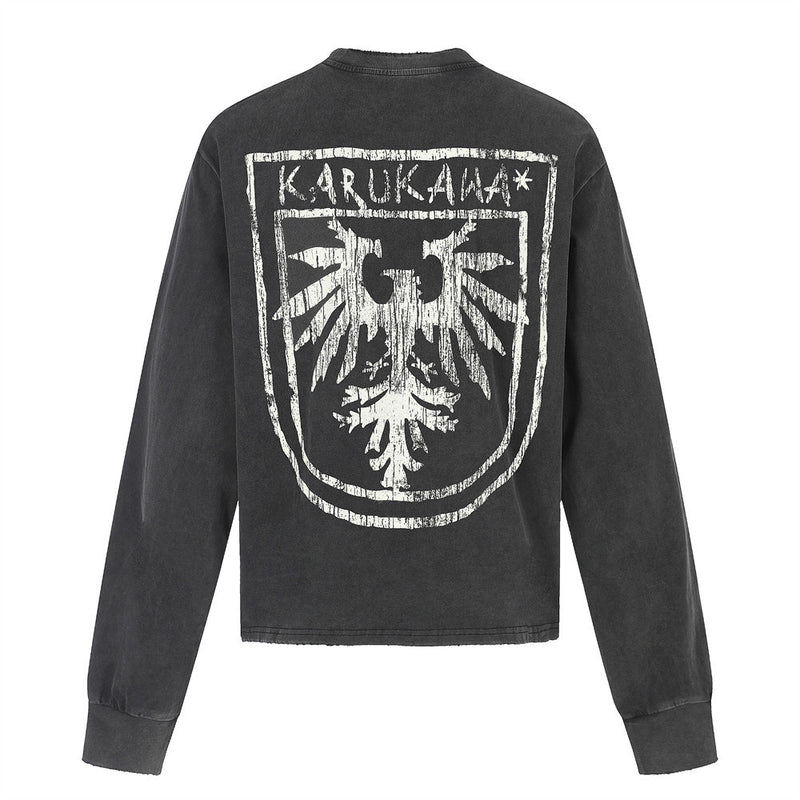 Karukama Eagle Crest Washed Long-Sleeve Tee – Distressed Graphic Black