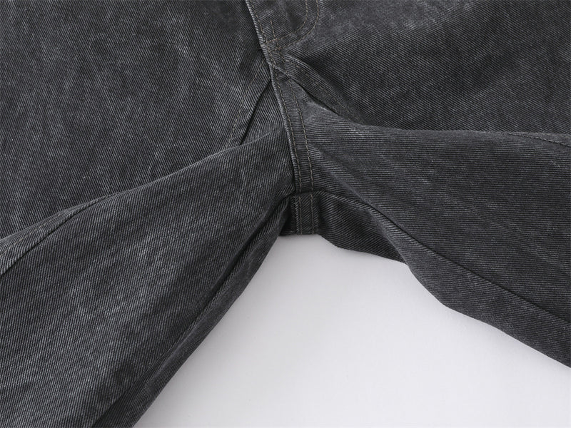 Wide-Leg Washed Denim Jeans – Relaxed High-Street Pleated Trousers