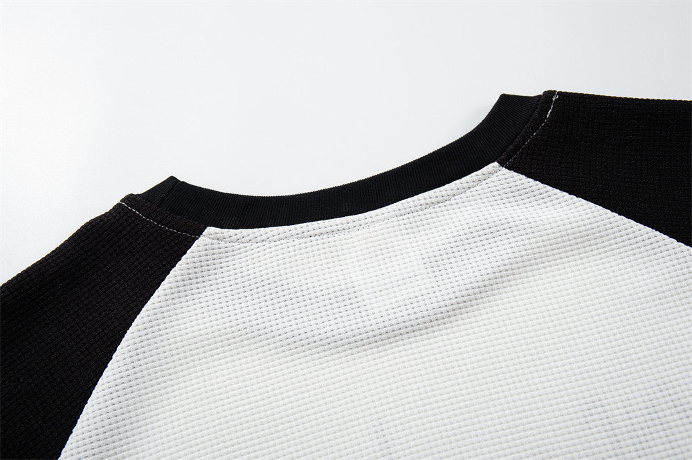Men's Graphic Long-Sleeve Raglan T-Shirt – White & Black Waffle-Knit Colorblock