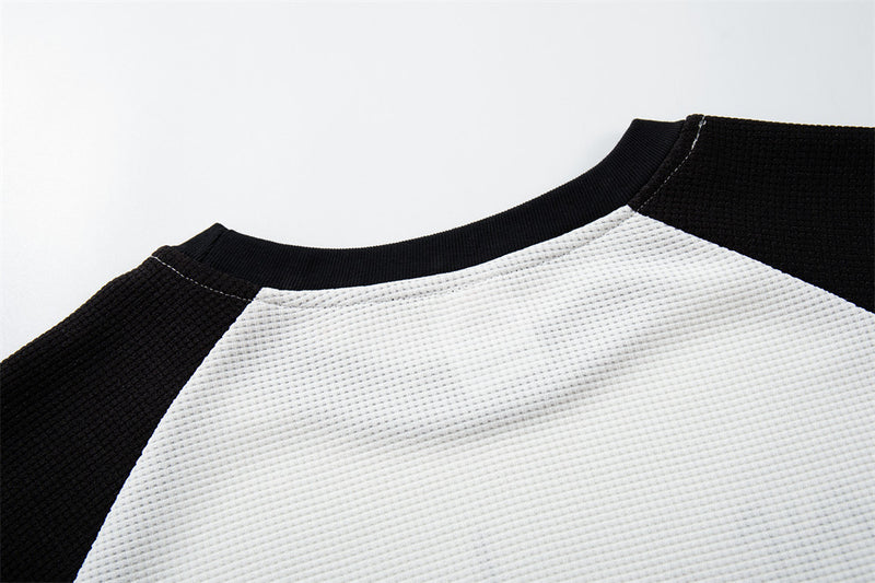 Men's Graphic Long-Sleeve Raglan T-Shirt – White & Black Waffle-Knit Colorblock
