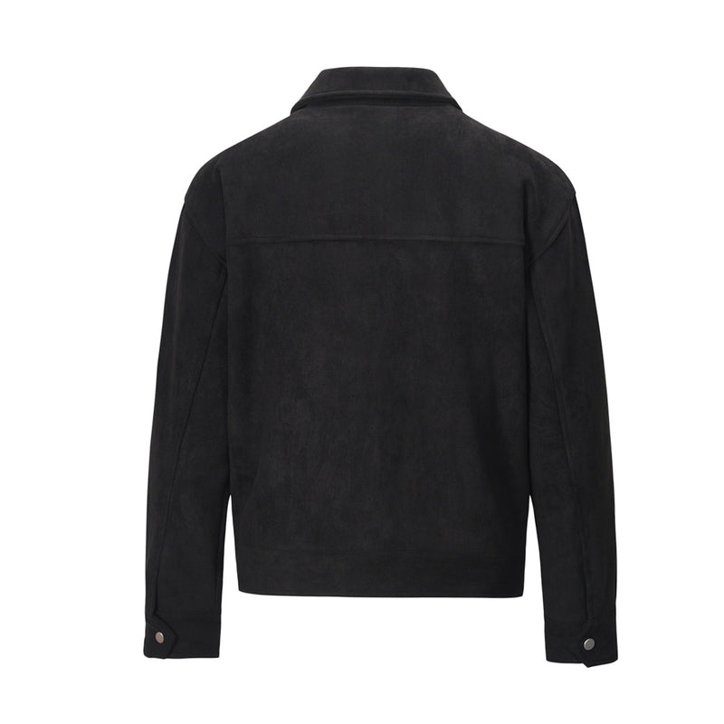 Men's Suede Jacket Boxy Zip-Up with Chest Pockets