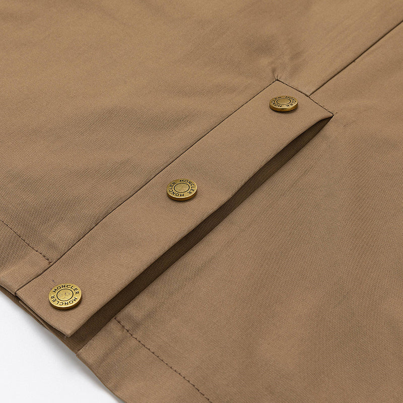 Men's Cargo Zip Jacket with Plaid Contrast Collar and Patch Pockets — Khaki