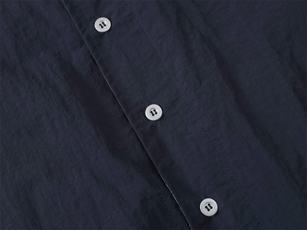 High-Collar Overshirt – Relaxed Fit Long-Sleeve Button-Up with Plaid Inner