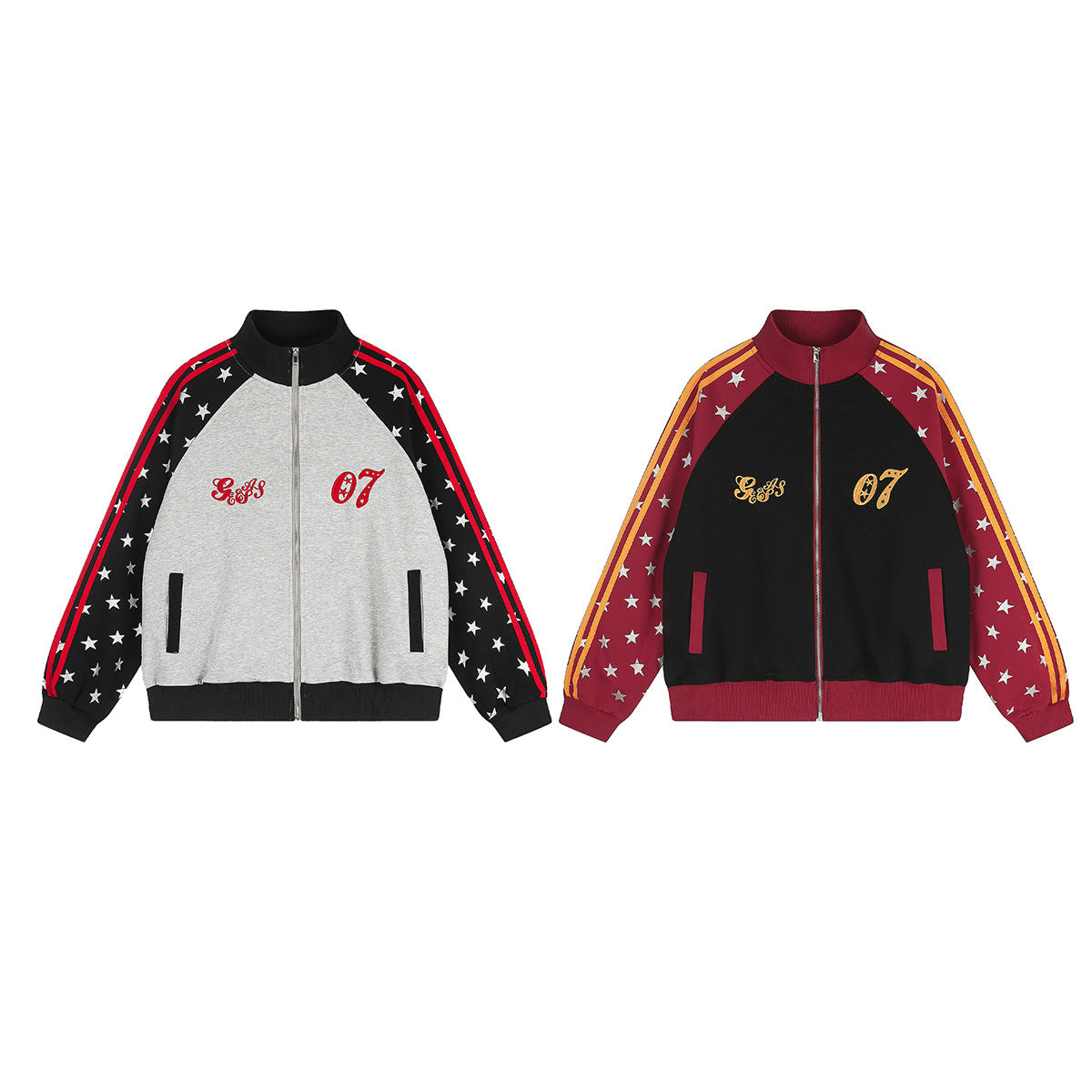 Veste de survêtement zippée color block à étoiles et manches rayées