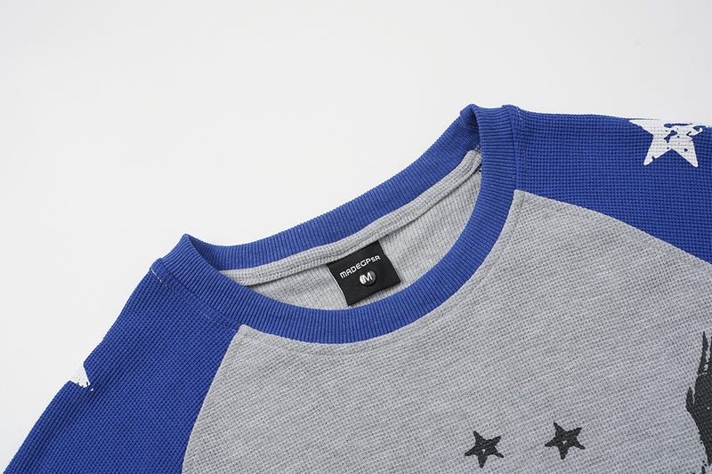 T-shirt de baseball à manches longues raglan et étoiles avec motif Pégase