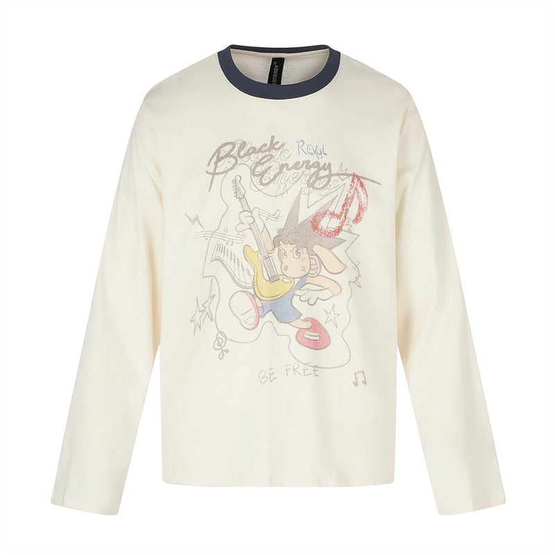 Cartoon Graphic Long Sleeve Crew Neck T-Shirt – Rock & Roll Print
