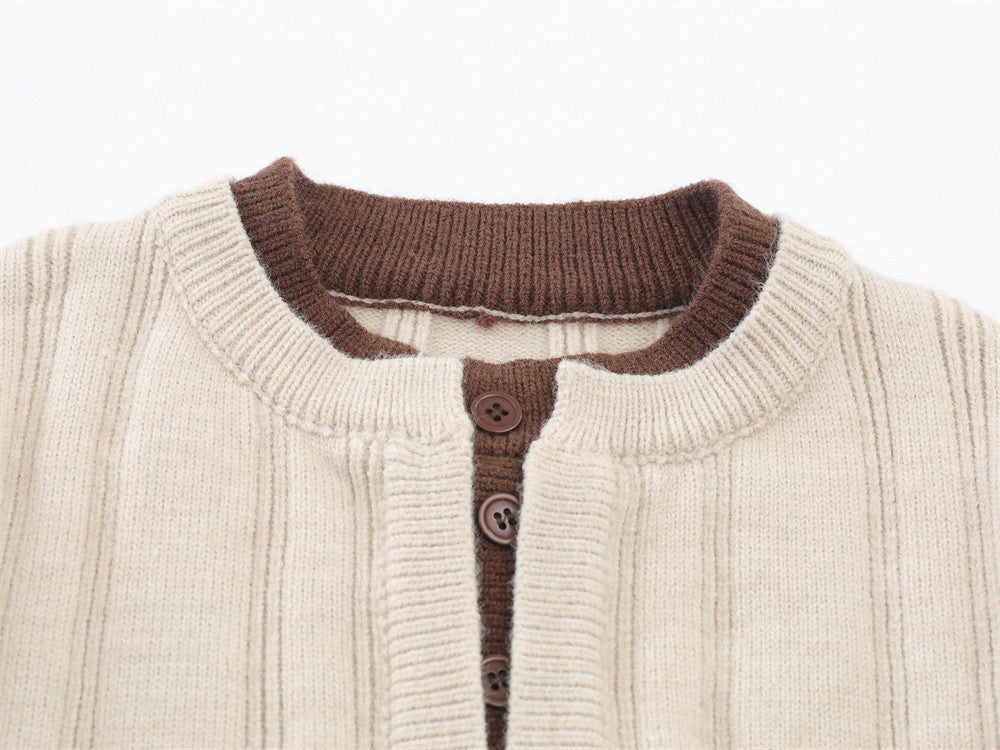 Pull homme en maille côtelée à col tunisien – Coupe oversize décontractée
