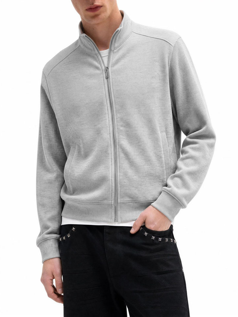 Veste homme côtelée zippée à col montant – Style sportswear vintage délavé