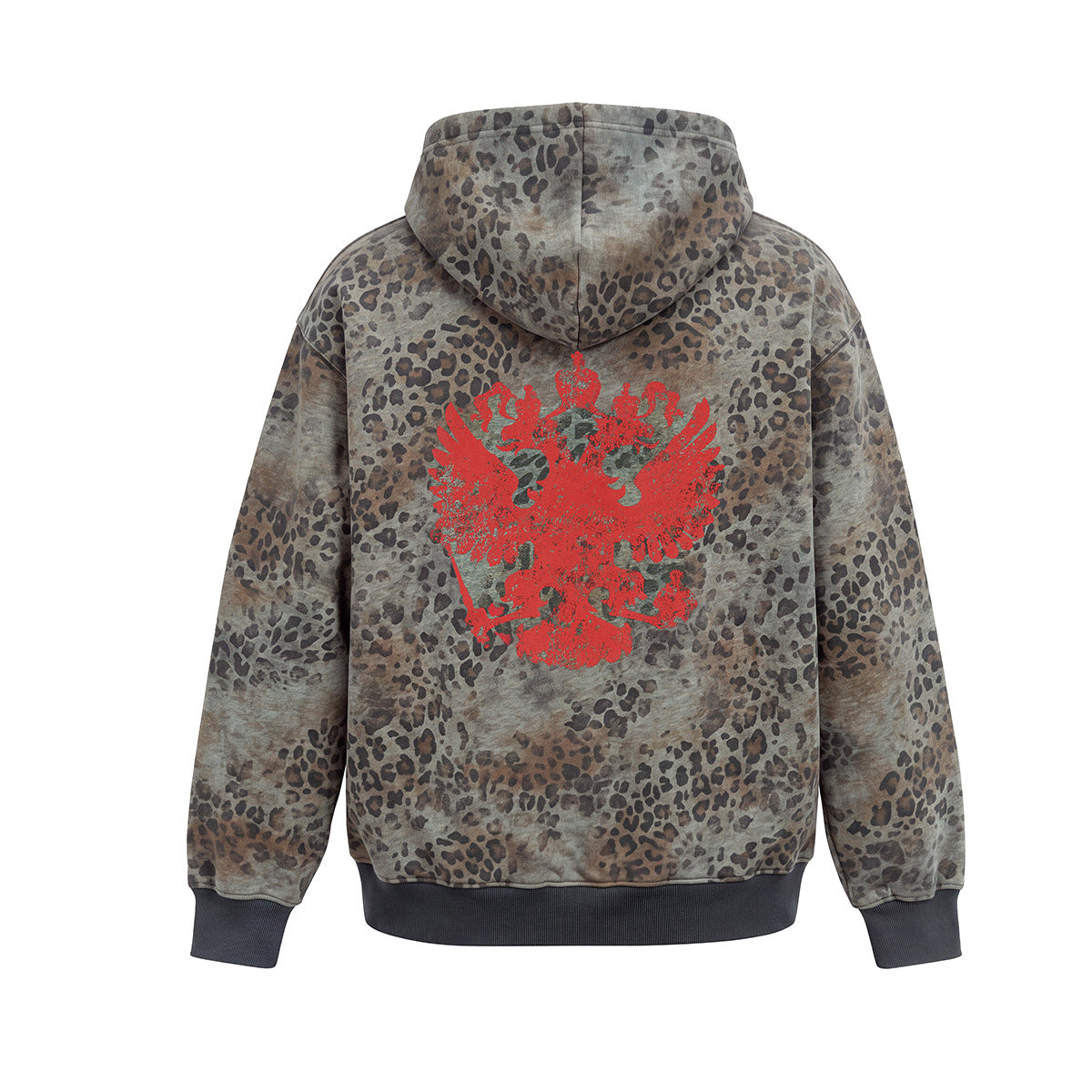 Sudadera con cremallera de estampado de leopardo, alas tribales y gráfico de águila doble