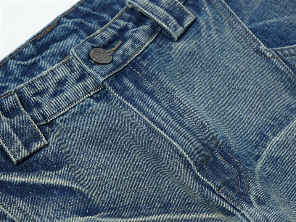 Loose Fit Baggy Jeans Men – Distressed Patchwork Wide-Leg Denim with Raw-Edge