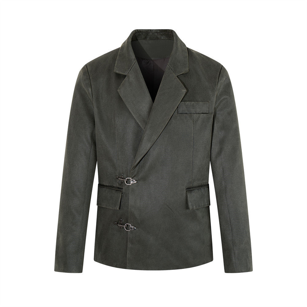 Veste blazer homme casual chic – Fermeture à boucle métallique gris-vert