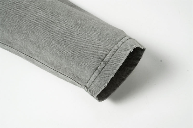 T-shirt manches longues à double épaisseur effet superposé, délavé à l’acide – Col ras-du-cou punk pour homme à ourlet brut
