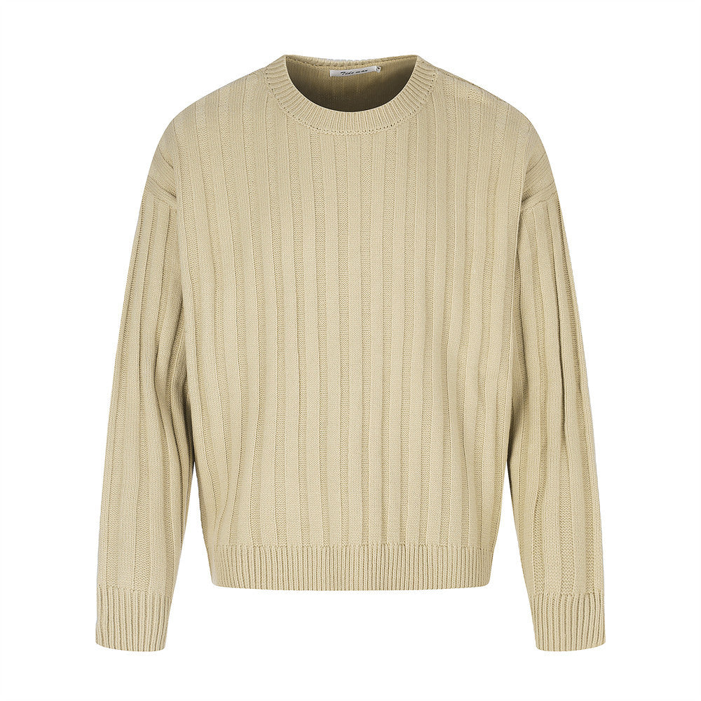 Ribbed Knit Crewneck Sweater — Oversized Fit, Solid Color