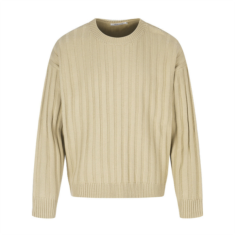 Ribbed Knit Crewneck Sweater — Oversized Fit, Solid Color