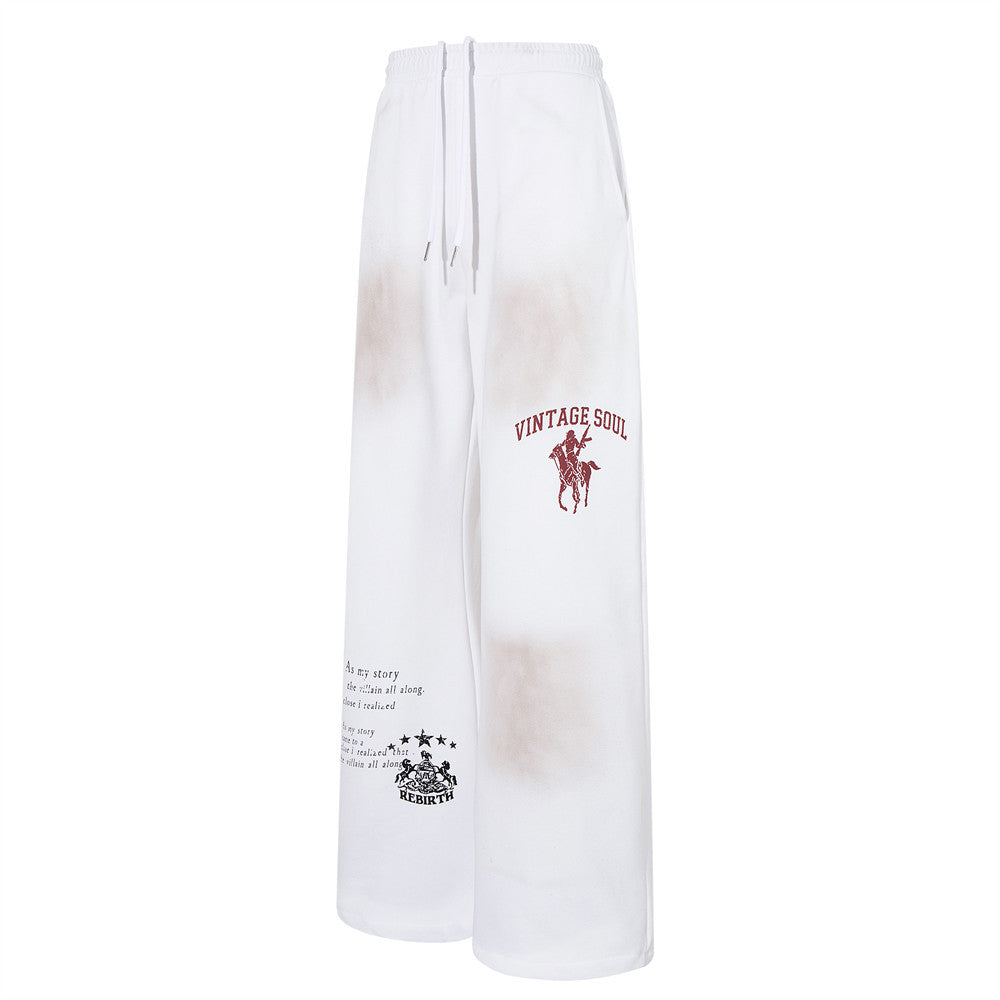 Pantalon de survêtement baggy large à imprimé graphique effet usé – Vintage Soul Rebirth