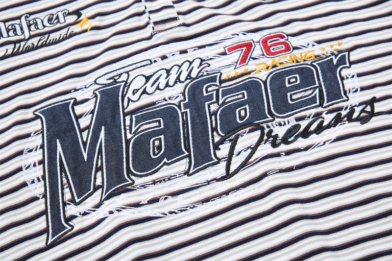 American Vintage Striped Polo Shirt – Mafaer Racing Embroidered Short Sleeve