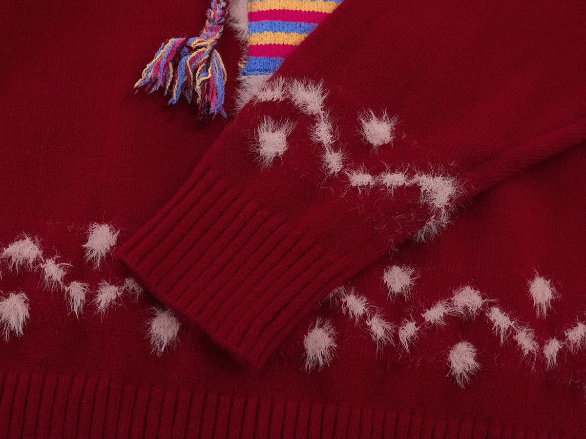 Cute Rabbit Jacquard Polo Collar Knit Sweater – Fluffy Bunny Graphic Pullover