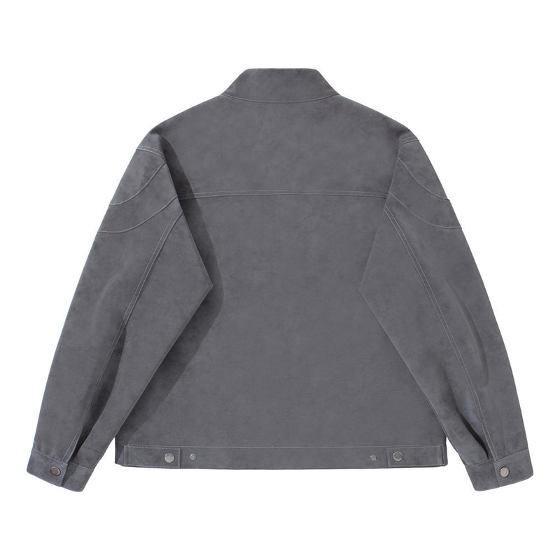 Men's Moto-Style Stand Collar PU Suede Jacket – Oversized Fit