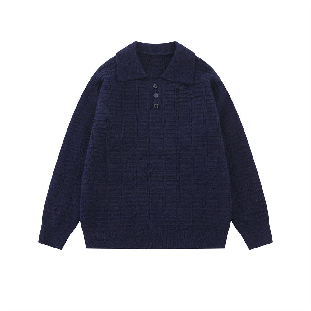 Polo-pull homme en maille texturée – Pull col boutonné à manches longues