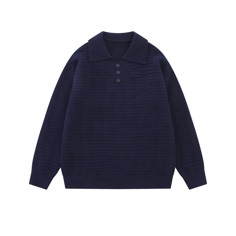 Polo-pull homme en maille texturée – Pull col boutonné à manches longues