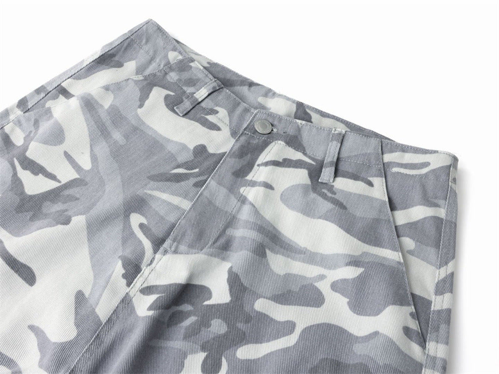 Mens Baggy Cargo Jeans Wide Leg White Camo Pants