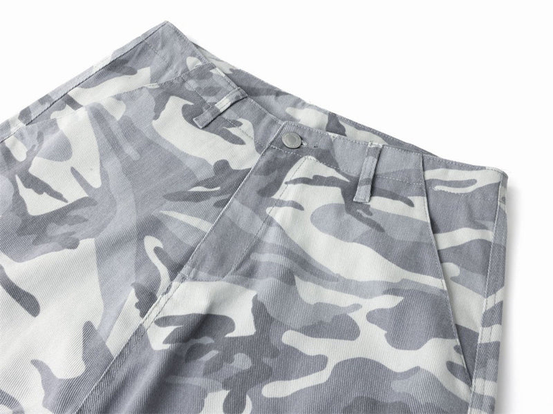 Mens Baggy Cargo Jeans Wide Leg White Camo Pants
