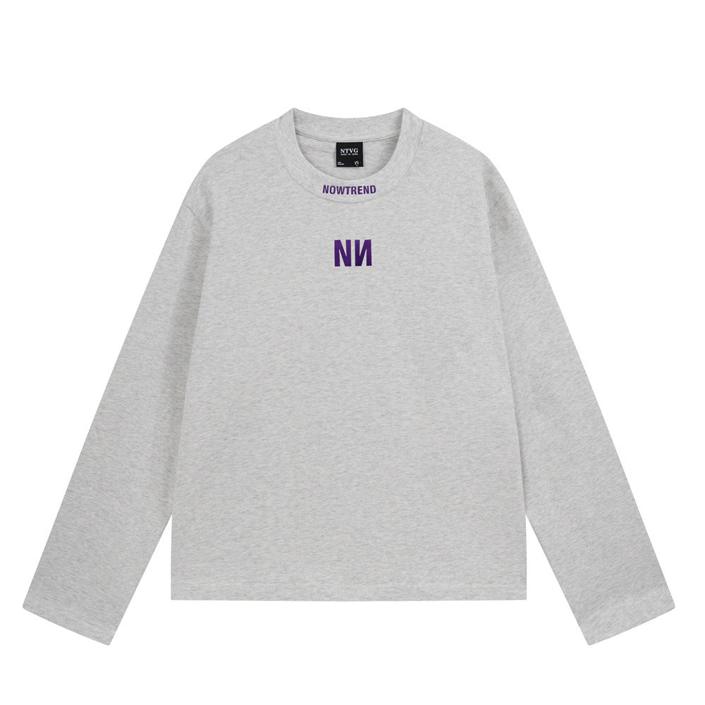 NOWTREND NN logo long sleeve crew neck tee in Black and Light Heather Gray, relaxed fit streetwear shirt