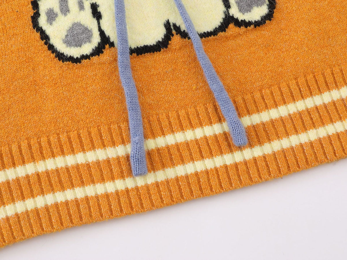 Cartoon Dog Knit Sweater Vest V-Neck Collegiate Stripe Sleeveless Pullover