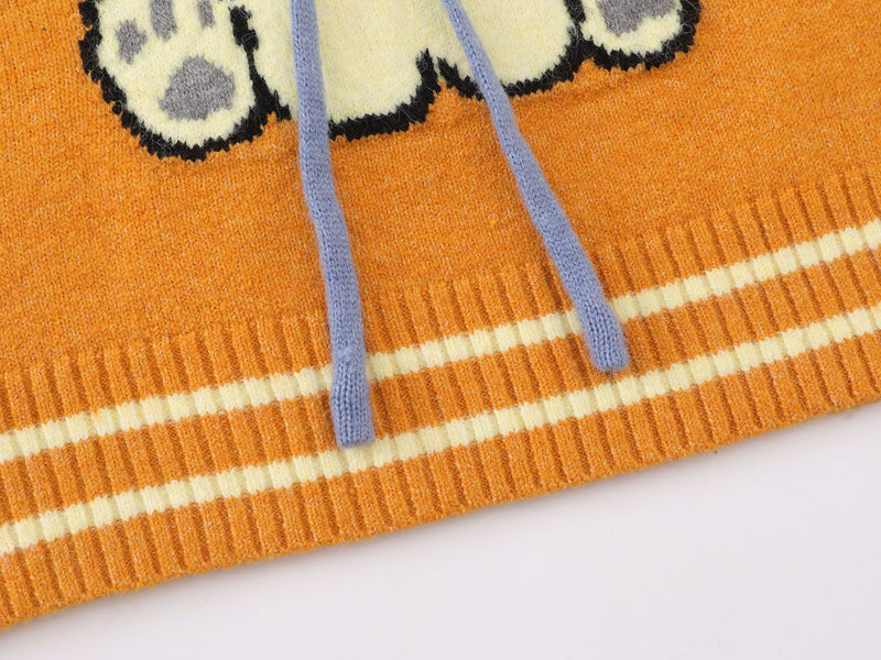 Cartoon Dog Knit Sweater Vest V-Neck Collegiate Stripe Sleeveless Pullover