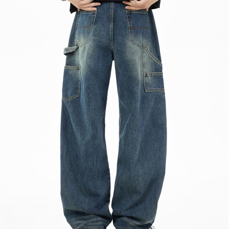Men's Baggy Carpenter Jeans – Vintage Washed Wide-Leg Denim
