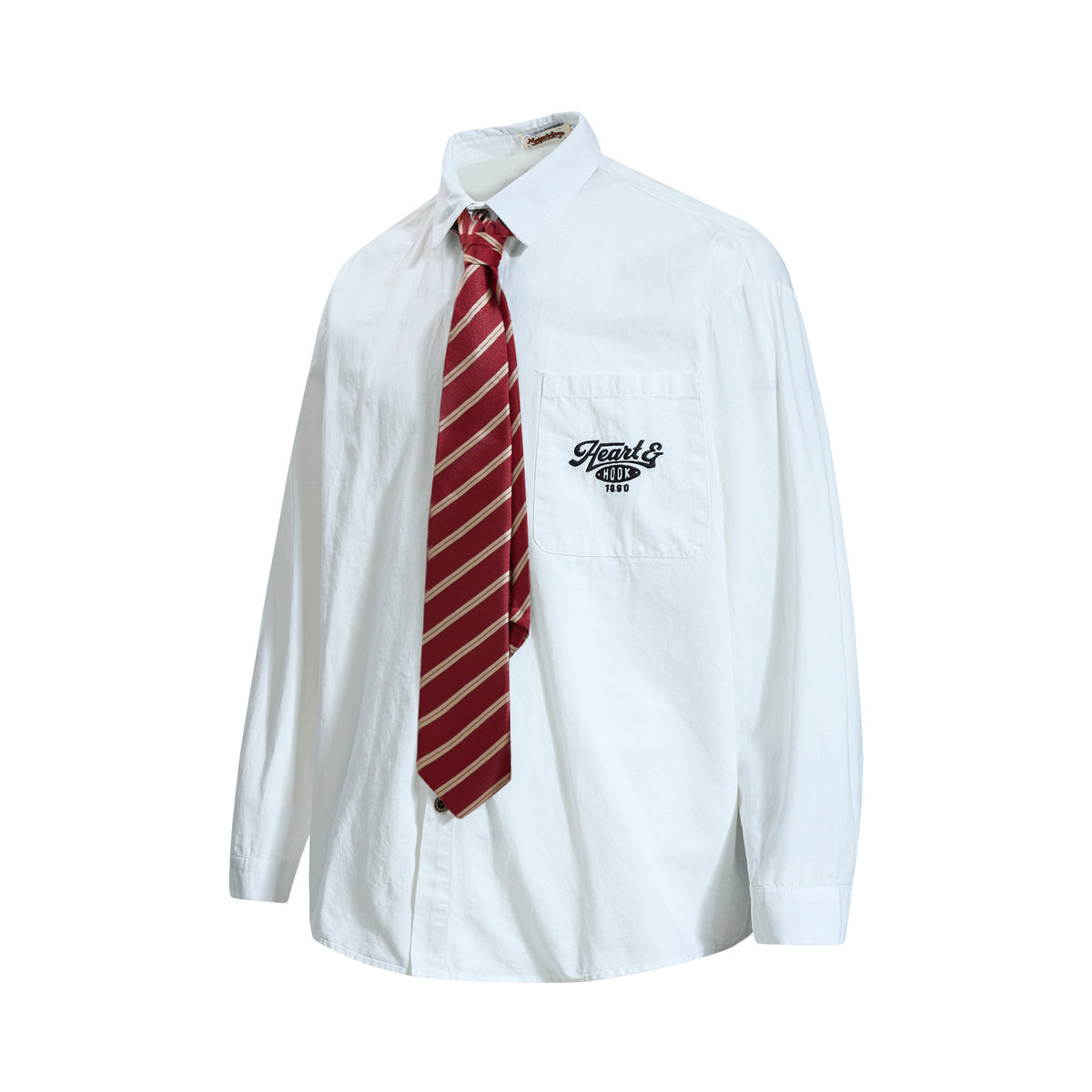 Tan Long Sleeve Shirt with Detachable Tie – Heart & Hook Embroidered Campus