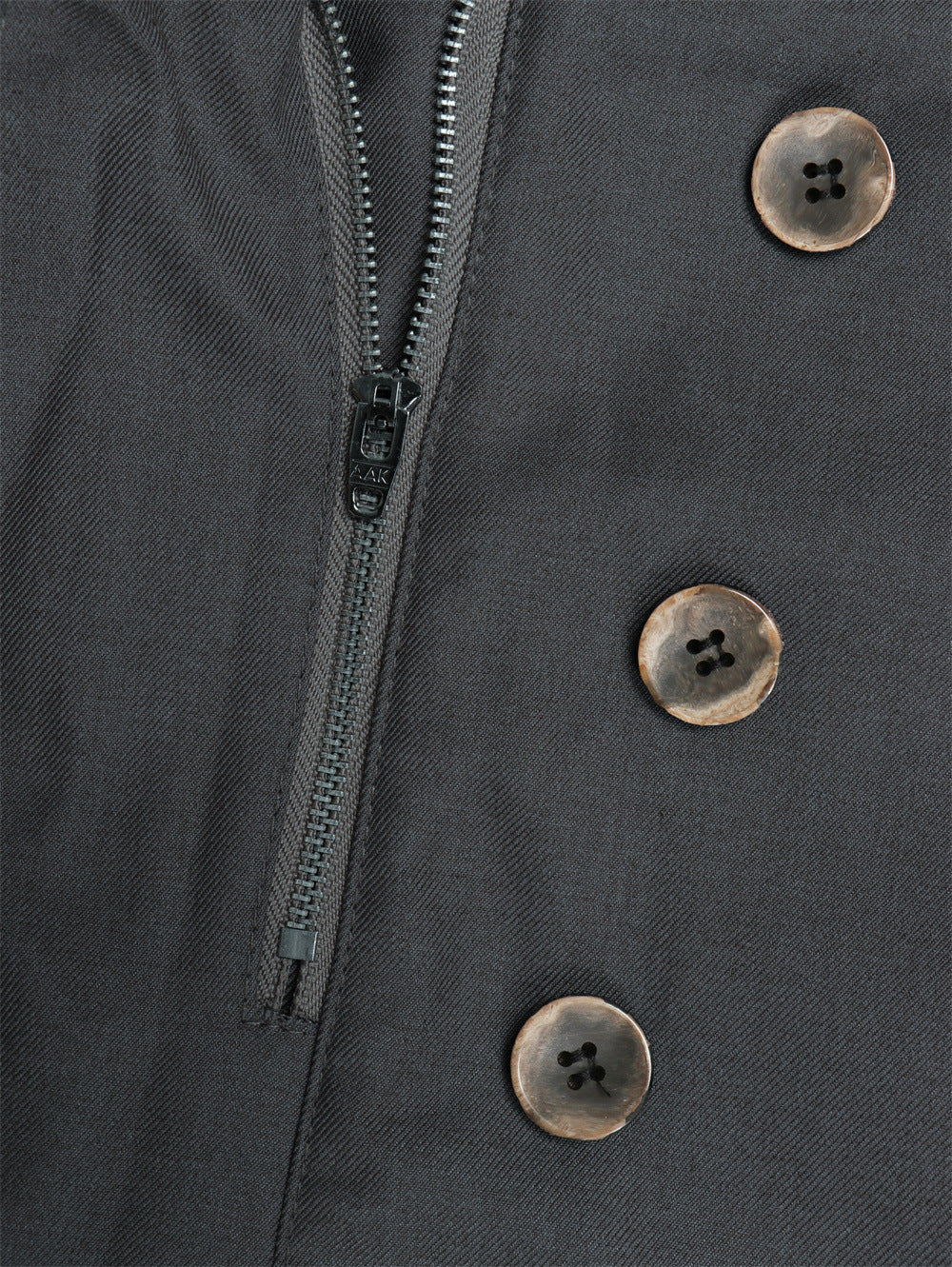 Wide-Leg Pleated Trousers – Diagonal Button Fly, Relaxed Silhouette
