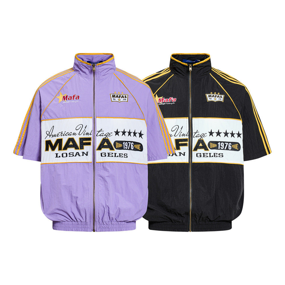 Mafa Racing Zip-Up Short Sleeve Track Jacket – Streetwear Colorblock Sport Top