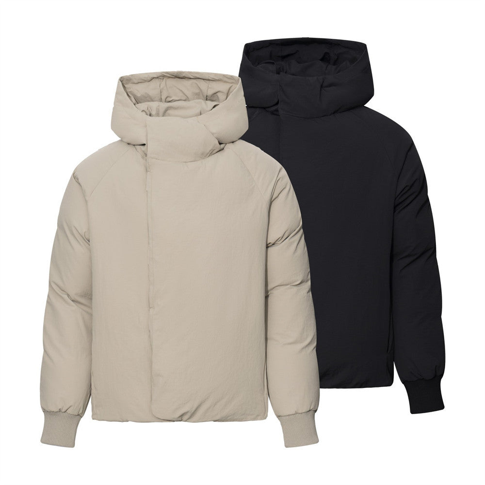 Men's Oversized Hooded Puffer Jacket – Solid Color Relaxed Fit Winter Coat
