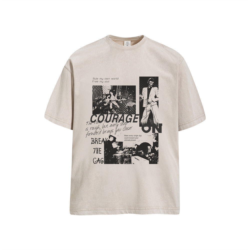 SEAKOFF Oversized Vintage Washed Music Graphic Tee | Courage On