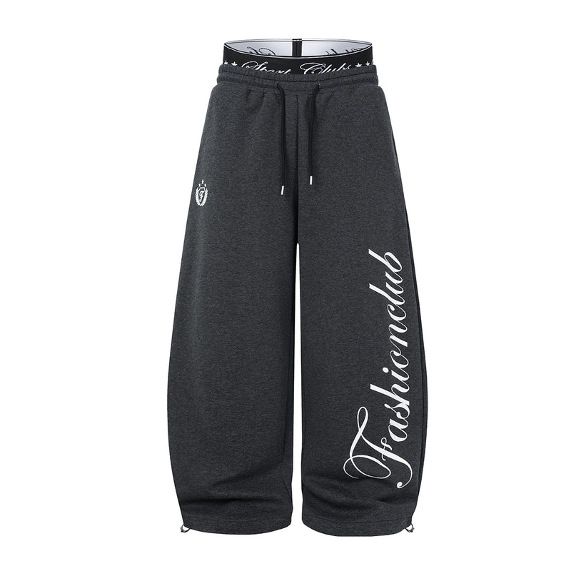 Wide-Leg Baggy Sweatpants with Fashionclub Script Print & Double-Waistband