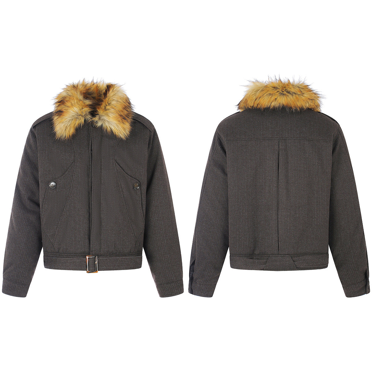 Fur Collar Padded Jacket – Retro American Lazy-Style Quilted Bomber