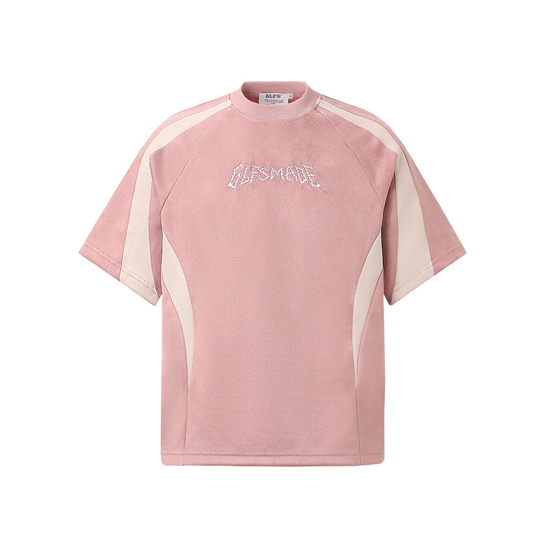 GLFSMADE Colorblock Suede Panel Short Sleeve T-Shirt